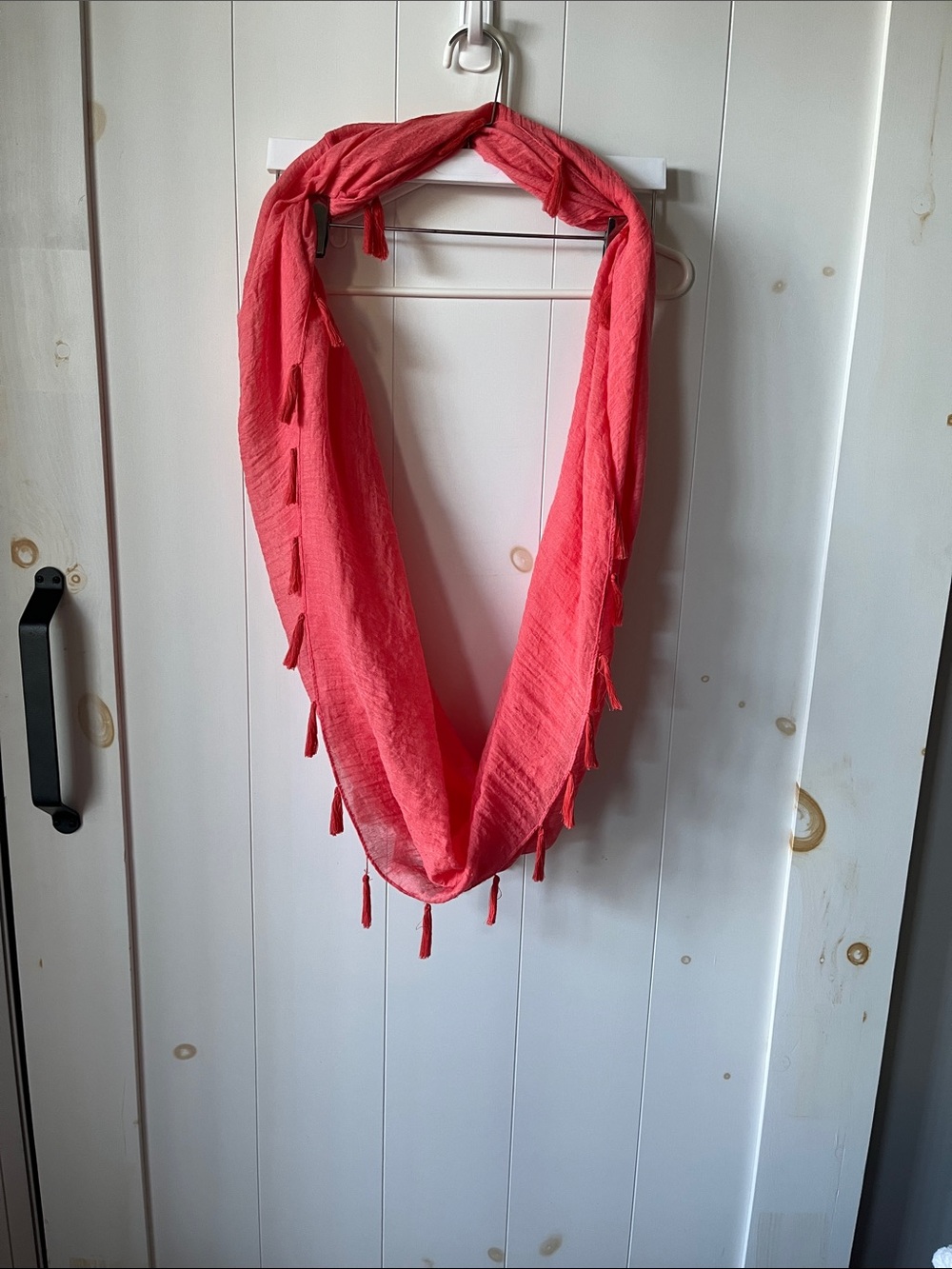 Lightweight Coral Infinity Scarf with Tassels - Women Accessories